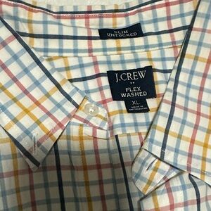 J. Crew Men's Flex Washed Plaid Shirt - Blue, Yellow, Red